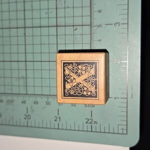 X Monogram rubber stamp with floral vine